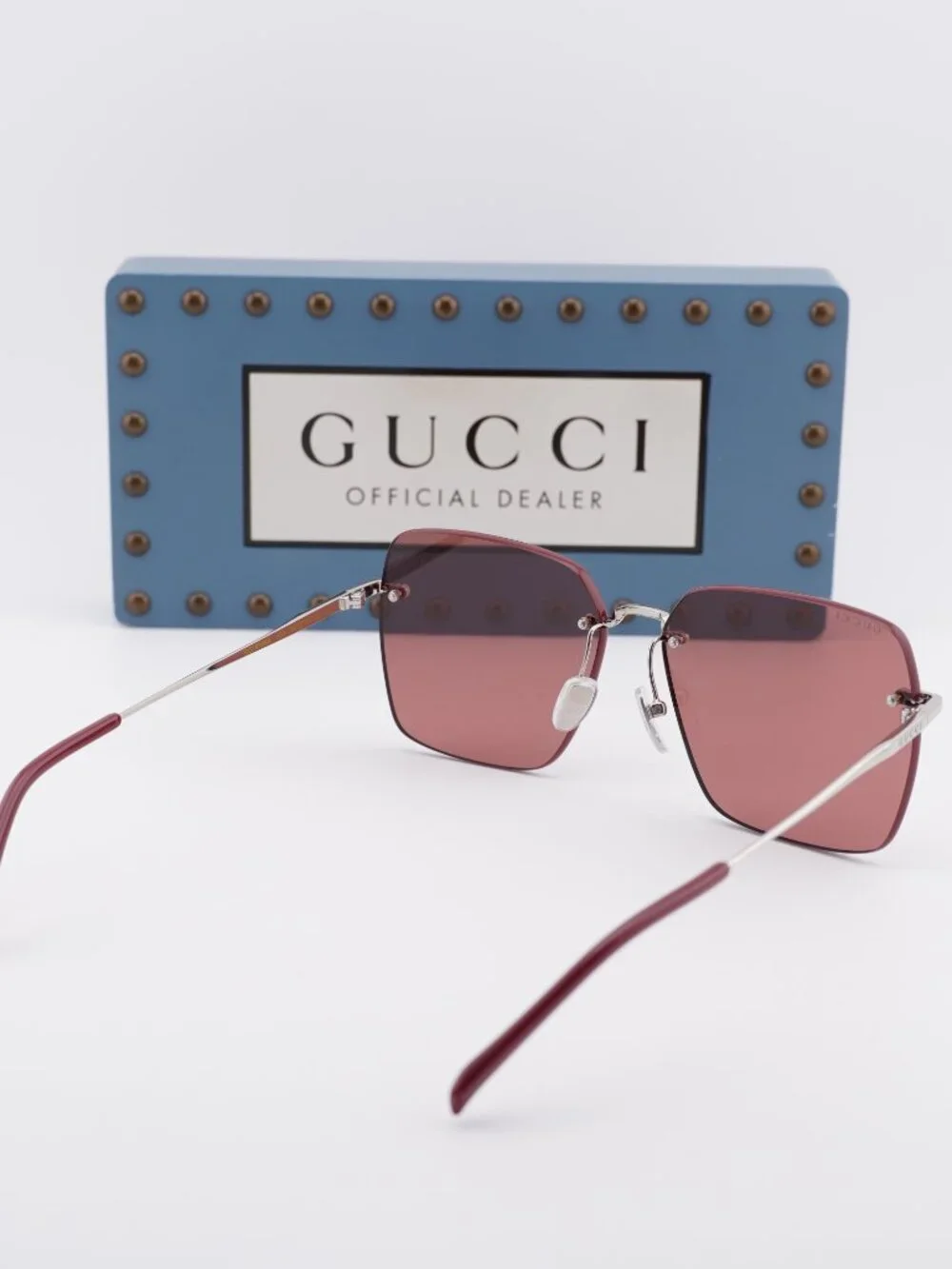 Gucci GG1955SA 003 Square Sunglasses - Shiny Silver\Burgundy